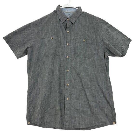 Kühl Shirt Men's Large Short Sleeve Button Down  Pockets Logo Sleeve Gray - Picture 1 of 14